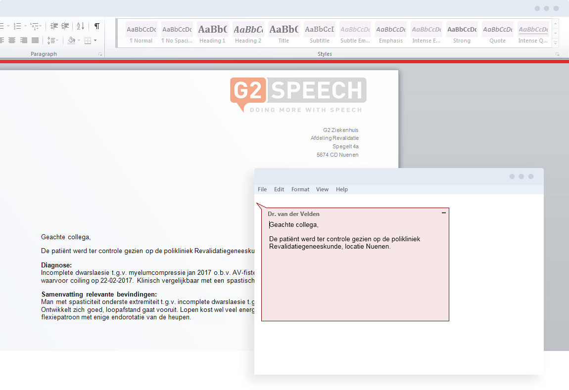 G2 Speech | SpeechReport Cursor | directe spraakherkenning